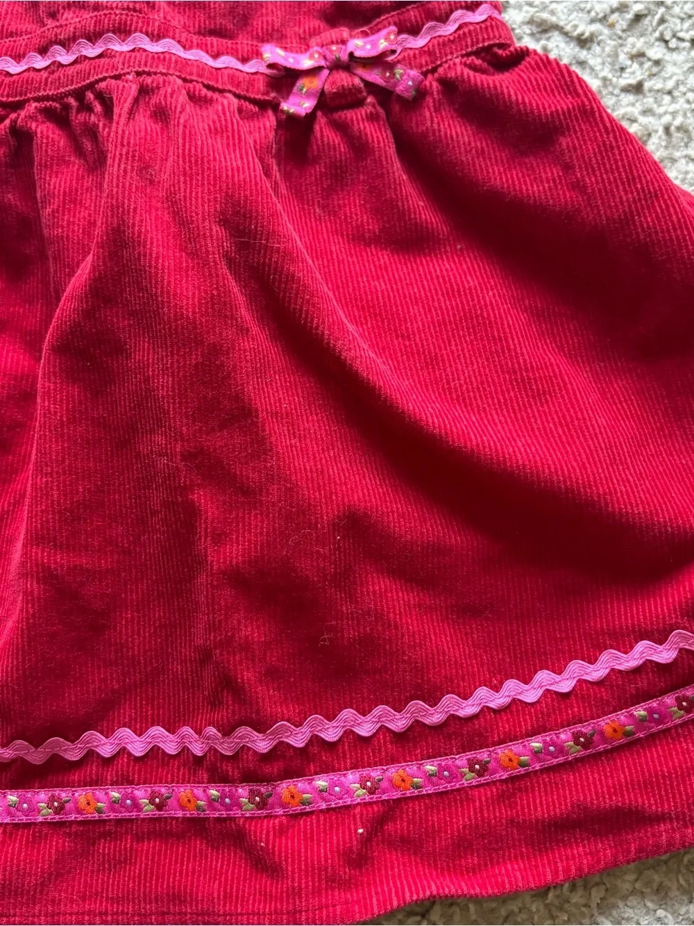 Gymboree 18-24 Month Red Peruvian Corduroy Jumper Dress Pink Trim Vintage Y2K 90